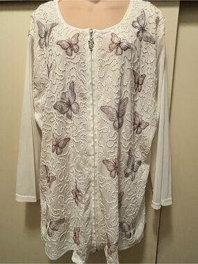 Vintage Butterfly Embroidered Zip-up Tunic Jacket with Ribbon Soutache Work. M L